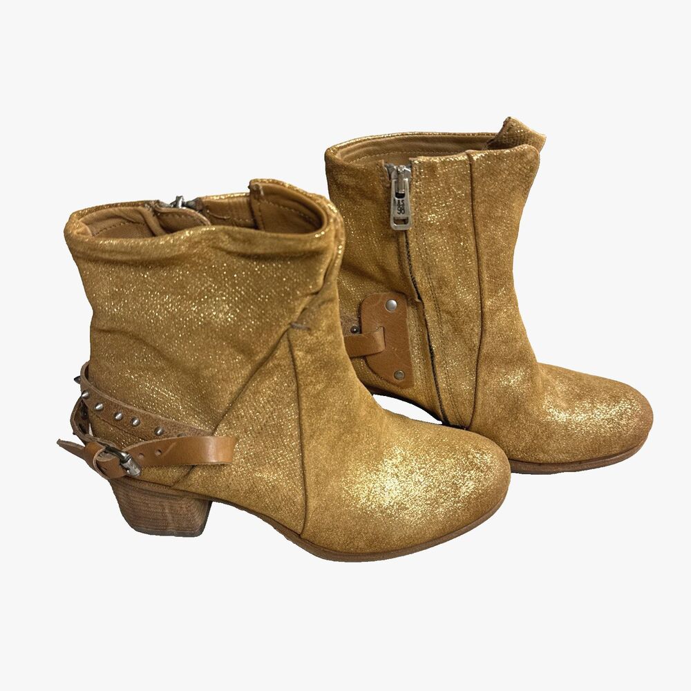 A.S.98 Airstep Ankle Boots Gold Leather Studs Copper Distressed Boho EU 38 US 8